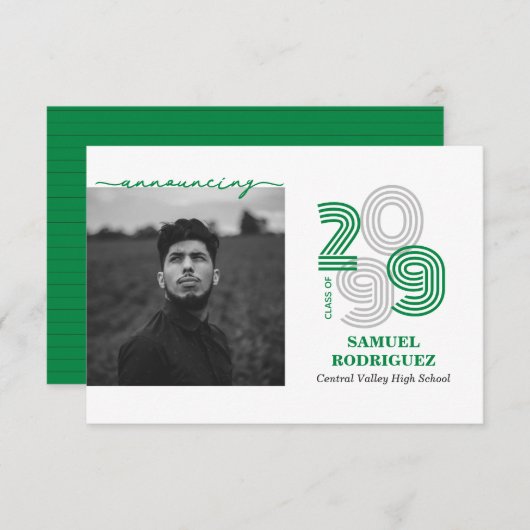 Green Retro Big Numbers Class of Foto Einladung (Vorne/Hinten)