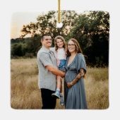 Green Retro Boho Minimalistisches Foto Frohe Weihn Keramikornament (Rückseite)