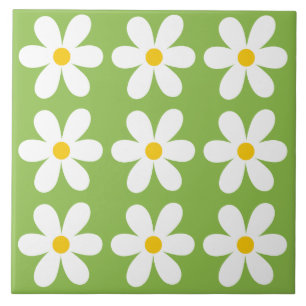 Green Retro Daisy Floral Pattern Fliese