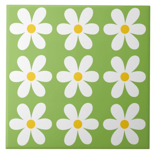 Green Retro Daisy Floral Pattern Fliese (Vorderseite)