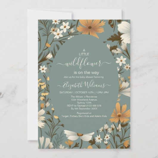 Green Retro eine kleine Wildblume Babydusche Einladung (Vorderseite)