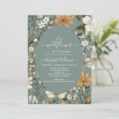 Green Retro eine kleine Wildblume Babydusche Einladung (Stehend Vorderseite)