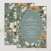 Green Retro eine kleine Wildblume Babydusche Einladung (Vorne/Hinten)