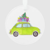Green Retro Fiat 500 mit Geschenken Wasserfarbe Ornament (Rückseite)