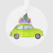 Green Retro Fiat 500 mit Geschenken Wasserfarbe Ornament (Vorderseite)