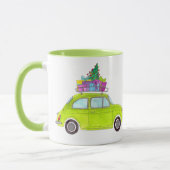 Green Retro Fiat 500 mit Geschenken Wasserfarbe Tasse (Links)