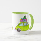 Green Retro Fiat 500 mit Geschenken Wasserfarbe Tasse (VorderseiteRechts)