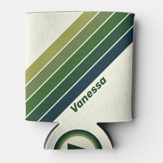 Green Retro five Stripes with Name Dosenkühler (Vorderseite)