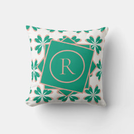 Green Retro Floral Monogramm Kissen