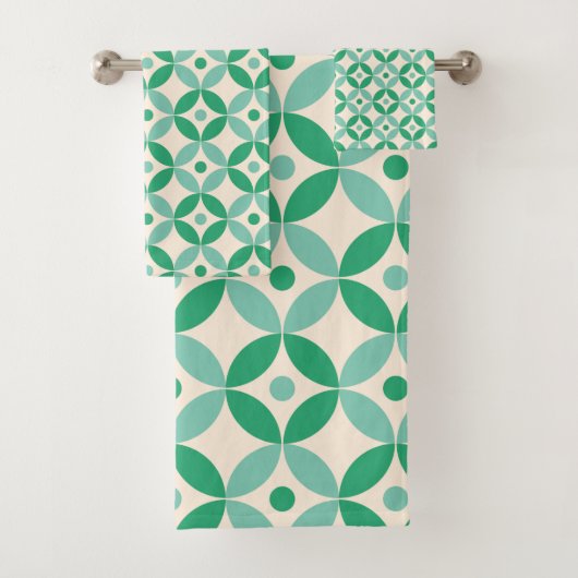 Green Retro geometrisches Muster für Sommerferien Badhandtuch Set (Insitu)