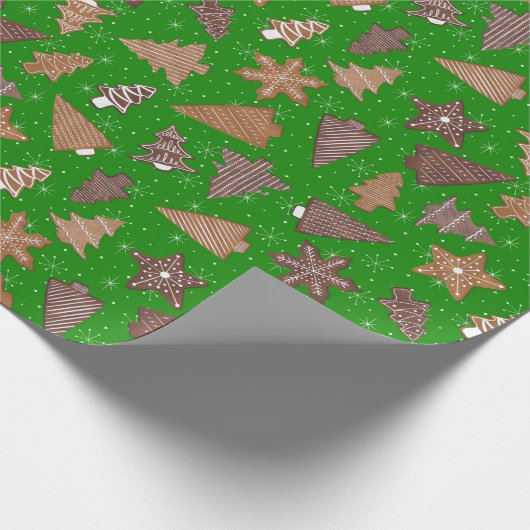 Green Retro Gingerbrei Cookies Weihnachten Geschenkpapier (Ecke)