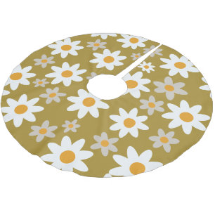 Green Retro Groovy Daisy Pattern Holiday Polyester Weihnachtsbaumdecke