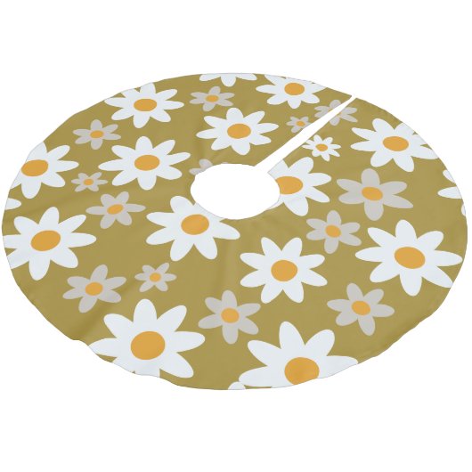 Green Retro Groovy Daisy Pattern Holiday Polyester Weihnachtsbaumdecke (Schrägansicht)