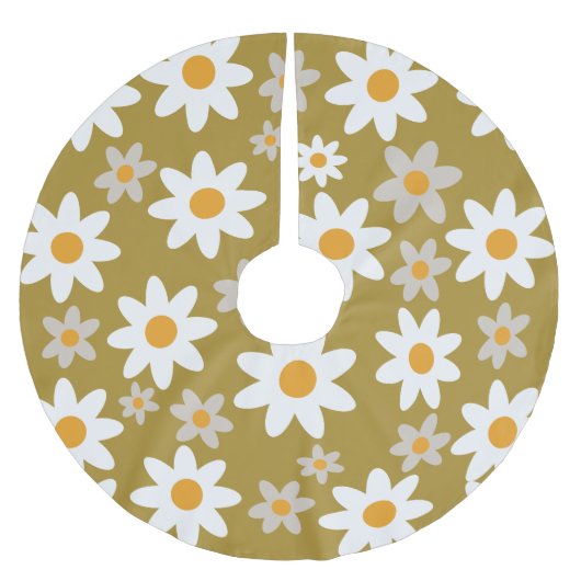 Green Retro Groovy Daisy Pattern Holiday Polyester Weihnachtsbaumdecke (Vorderseite)