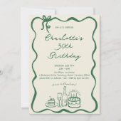 GREEN RETRO HAND DRAWN 30. Geburtstag Einladung (Vorderseite)