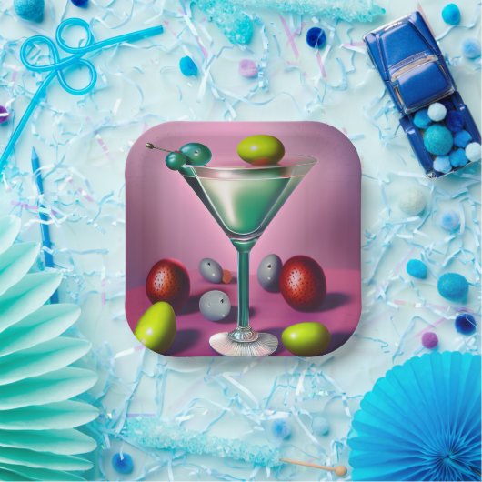 Green Retro Martini Pappteller (Party)