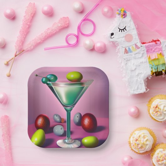 Green Retro Martini Pappteller (Party)