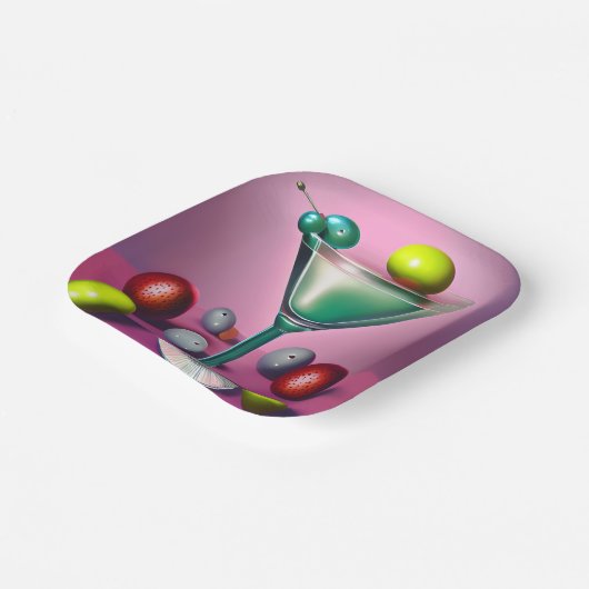 Green Retro Martini Pappteller (Gewinkelt)
