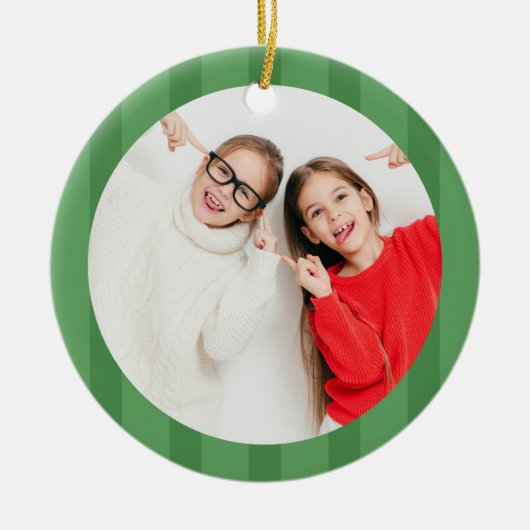 Green Retro Merry Christmas Photo Custom Keramik Ornament (Vorne)