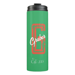 Green Retro Minimalistisch Moderne Monogram Name T Thermosbecher