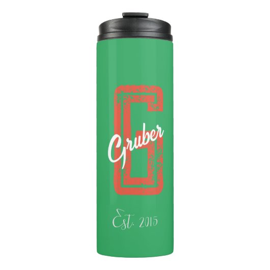 Green Retro Minimalistisch Moderne Monogram Name T Thermosbecher (Vorderseite)