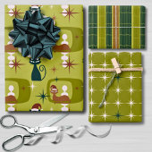 Green Retro Mitte Jahrhundert Moderne Katzenweihe  Geschenkpapier Set