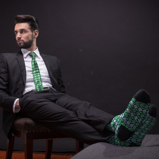 Green Retro Raute Bowling Button Krawatte