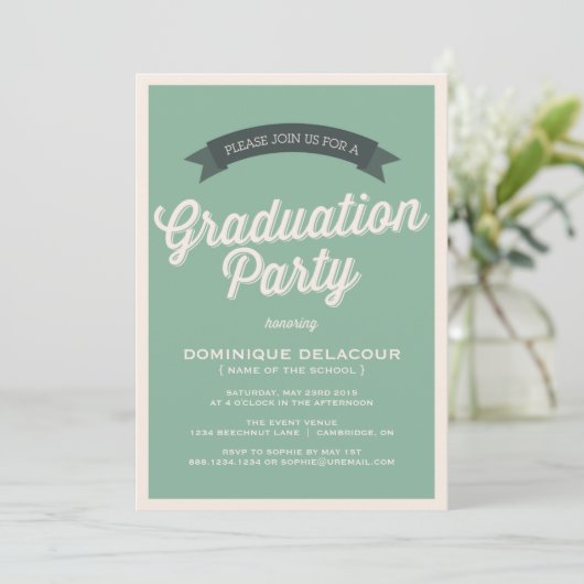 GREEN RETRO SCRIPT | EINLADUNG DER SCHULAGSPARTEI (Stehend Vorderseite)