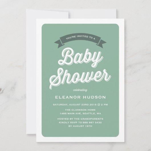 Green Retro Typografie Script Classic Baby Shower Einladung (Vorderseite)