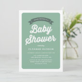 Green Retro Typografie Script Classic Baby Shower Einladung (Stehend Vorderseite)