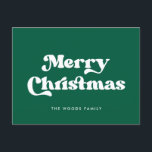 Green Retro Vintager Schriftart Frohe Weihnachten<br><div class="desc">Frohe Weihnachts-Postkarte: Klassisches Retro-Design,  mit Vintag inspirierter Typografie und klassischem grünem Hintergrund.</div>