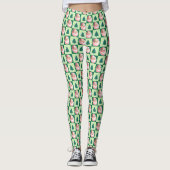 Green Retro Weihnachtsbaum Kariert Leggings (Vorderseite)