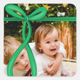 GREEN RIBBON BOW FOTO QUADRATISCHER AUFKLEBER