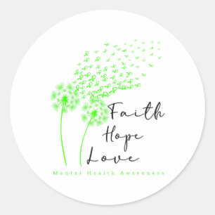 Green Ribbon Dandelion Faith Hope Mental Health Aw Runder Aufkleber