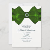 Green Ribbon & Diamonds Elegantes Glam Einladungen (Vorderseite)