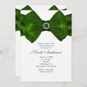 Green Ribbon & Diamonds Elegantes Glam Einladungen (Vorne/Hinten)