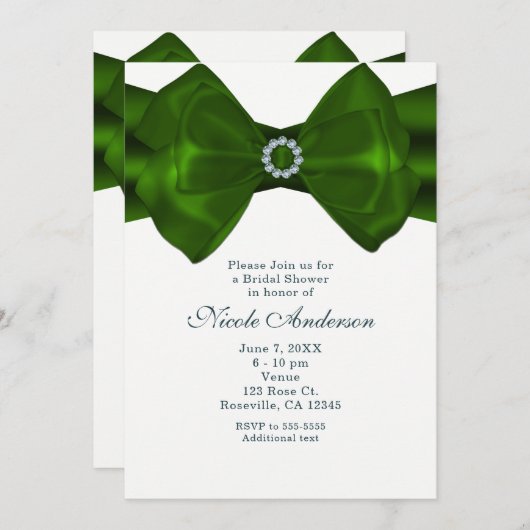 Green Ribbon & Diamonds Elegantes Glam Einladungen (Vorne/Hinten)