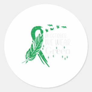 Green Ribbon Fether Awareness Men W Runder Aufkleber