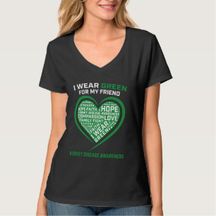 Green Ribbon Friend Kidney Disease Awareness Heart T-Shirt