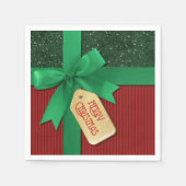Green Ribbon Frohe Weihnachtsgeschenk Napkins Serviette (Vorderseite)
