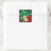 Green Ribbon frohe Weihnachtsgeschenk Quadratischer Aufkleber (Tasche)