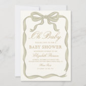 Green Ribbon Gender Neutral Baby Dusche Einladung (Vorderseite)