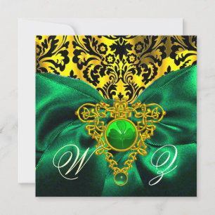 GREEN RIBBON GOLD CELTIC HERZ DAMASK MONOGRAMM EINLADUNG
