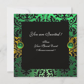 GREEN RIBBON GOLD YELLOW BLACK DAMASK MONOGRAMM EINLADUNG (Rückseite)