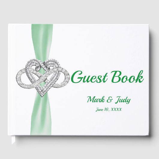 Green Ribbon Infinity Heart Wedding Guestbook Gästebuch (Vorderseite)