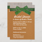 Green Ribbon, Lace, Tan Burlap Brautparty Inv Einladung (Vorne/Hinten)