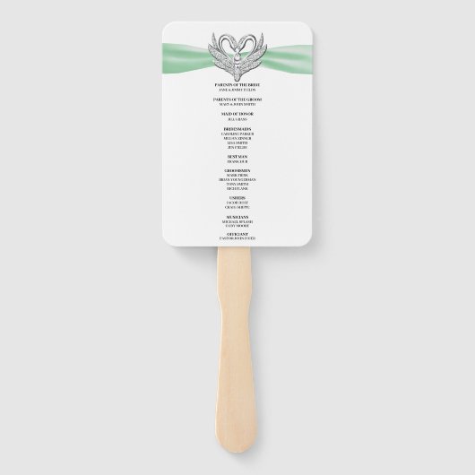 Green Ribbon Silver Swan Wedding Program Fans Fächer (Rückseite)