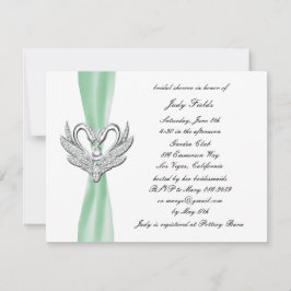Green Ribbon Silver Swans Bridal Dusche Einladung
