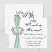 Green Ribbon Silver Swans Bridesmaid Card Einladung (Vorne/Hinten)