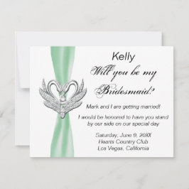 Green Ribbon Silver Swans Bridesmaid Card Einladung